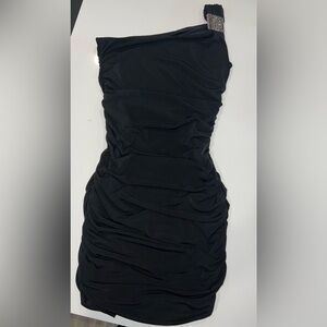 Sweet Storm Black One-Shoulder Mini Dress
